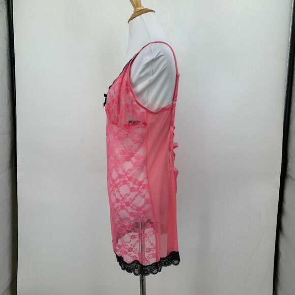 Seven 'Til Midnight Teddy Women's One Size See Through Pink Black Lace Chemise - Picture 5 of 11